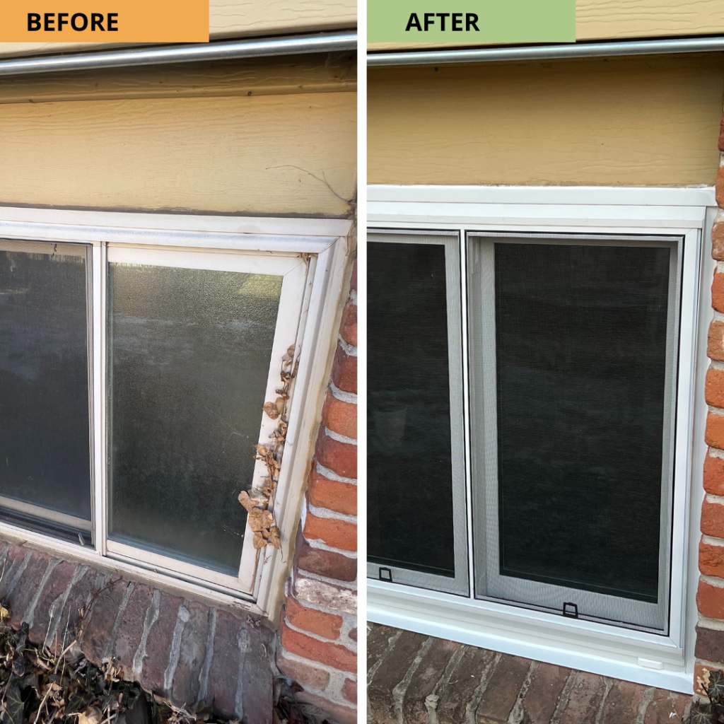 White window installation before and after